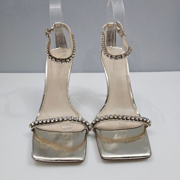 Marc Fisher Karima Rhinestone Heel Sz 9 Metallic Gold Leather Ankle Strap Sandal - Picture 6 of 16